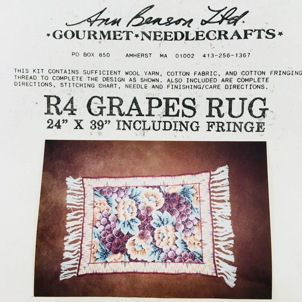 Ann Benson R4 Grapes Rug Kit 24x39 Fringed Gourmet Needlecrafts Flaws Complete‎